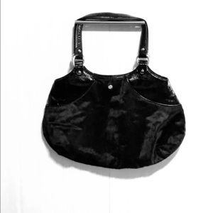 Lodis black handbag with fur embellishment